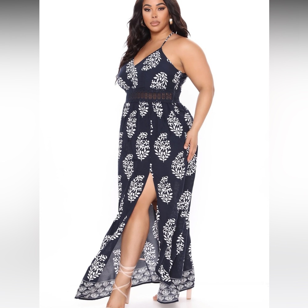 NWT Fashion Nova Holy Slit Maxi Dress Navy